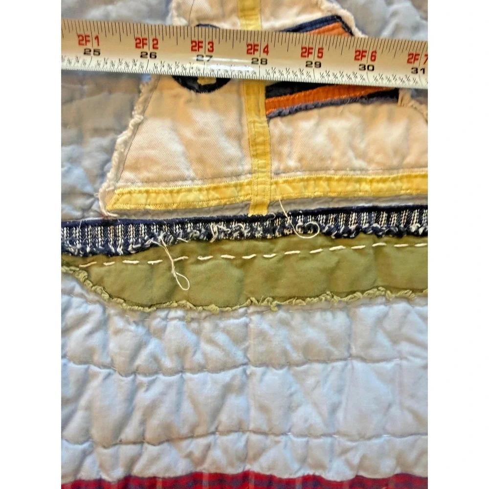 Pottery Barn Kids Quilt Blue 48x36 Embroidered Cotton Sailboat Nursery Throw